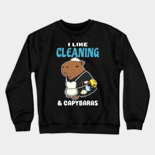 I Like Cleaning and Capybaras Cartoon Crewneck Sweatshirt